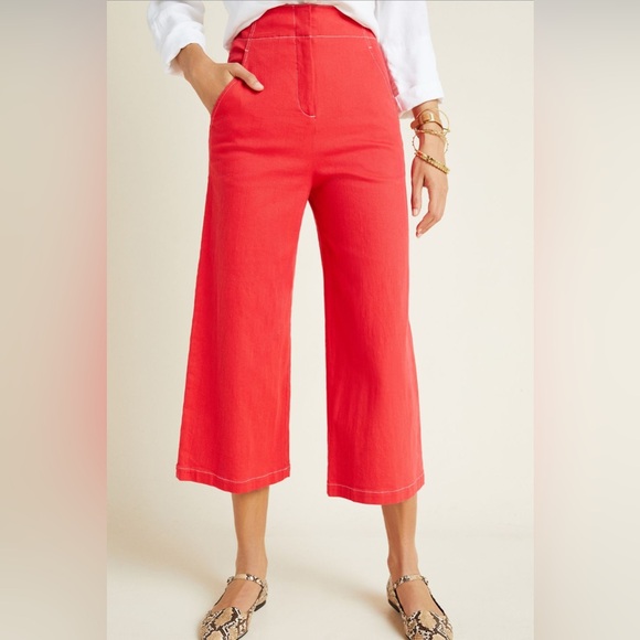 Anthropologie ASTR Nixon Cropped Wide-Leg Strawberry Red L Casual Elegant - Picture 5 of 12